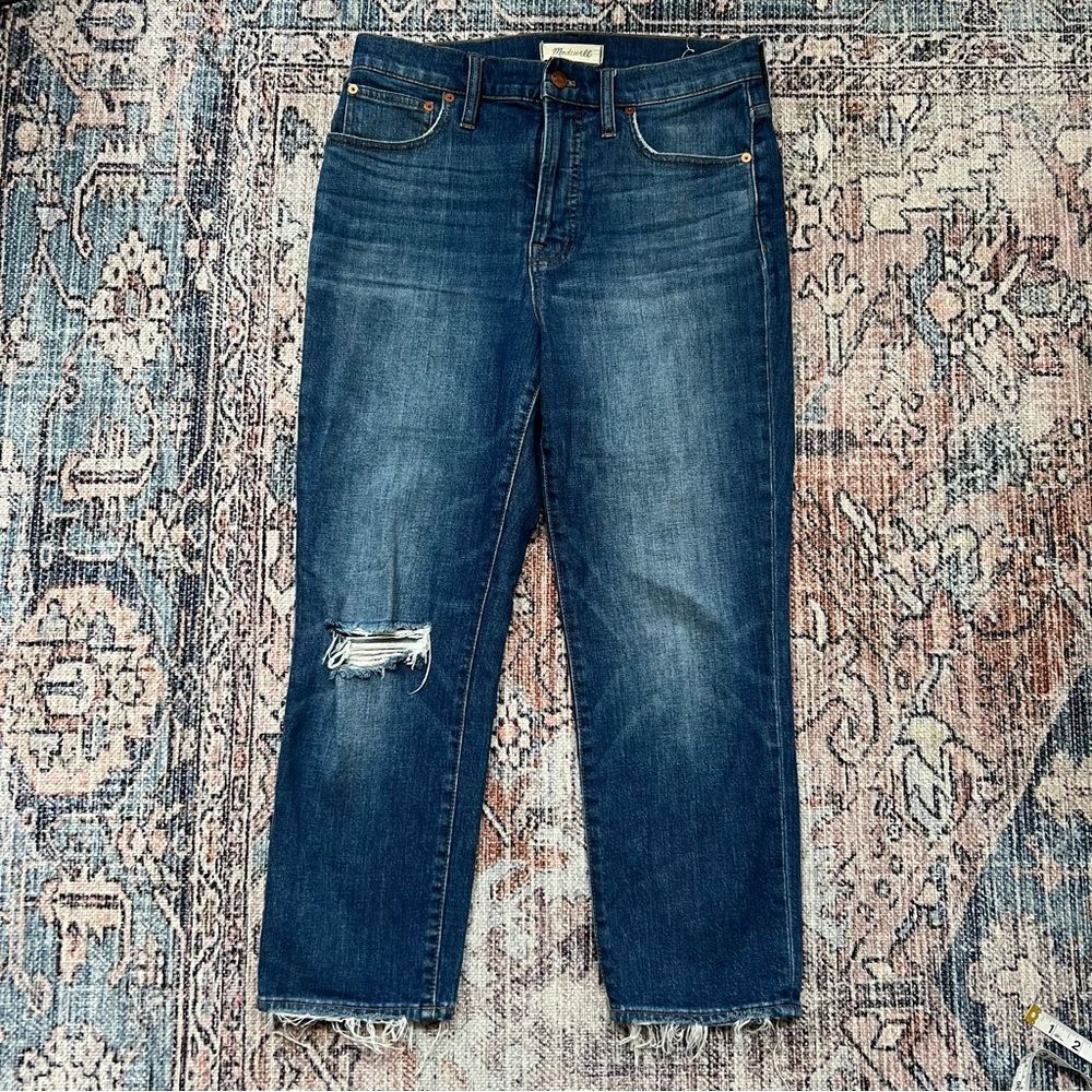 Madewell The Perfect Vintage Crop High Rise Jeans Distressed Size 28